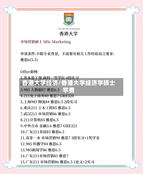 香港大学经济/香港大学经济学硕士学费